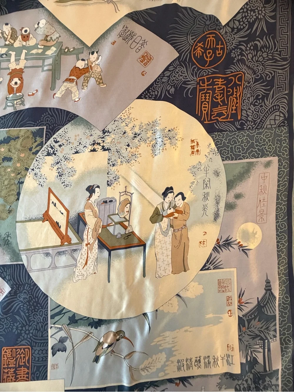 Silk Scarf in Light Blue and Navy